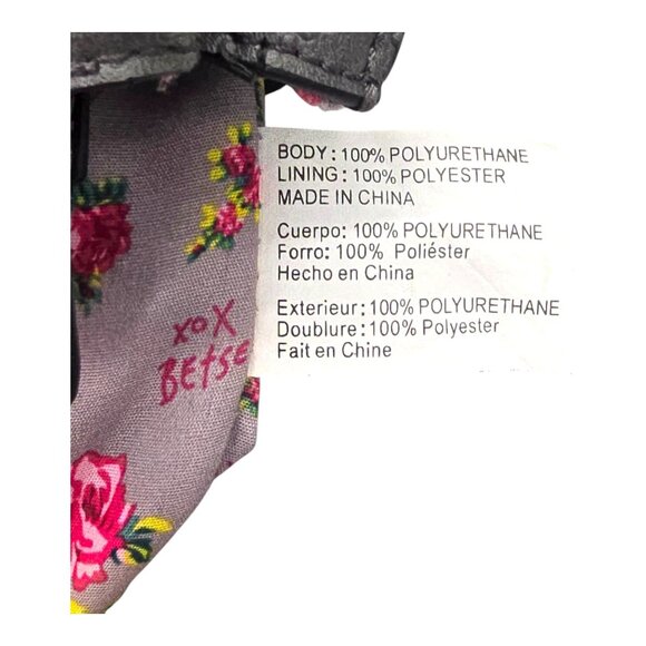 Betsey Johnson Y2K Gray Heart Embossed Handbag Pink Floral Scarf Crossbody Strap - Picture 14 of 16